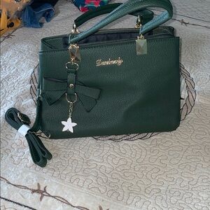 Green Handbag with Bow Accent